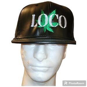 Hat NWT Custom Embroidered Hats Black leather Adjustable O/S